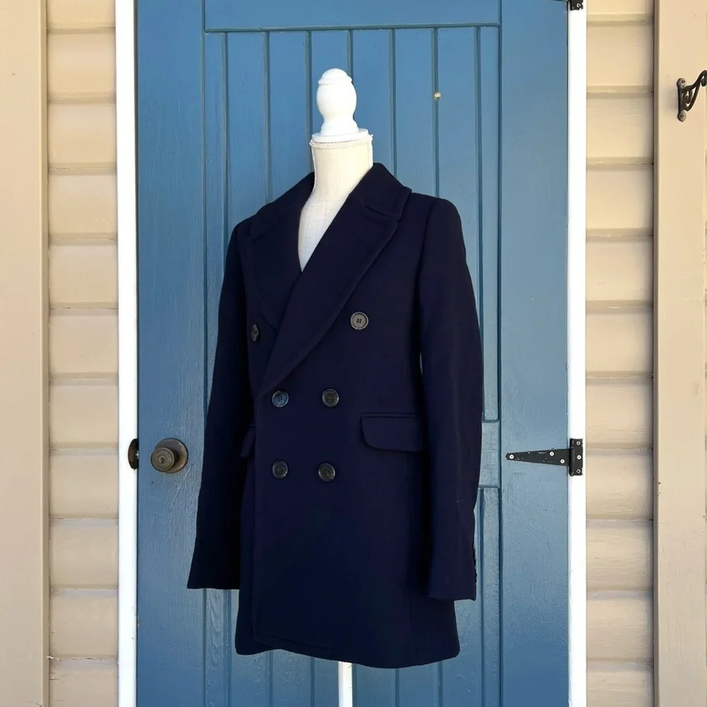 J.Crew Double Breasted Pockets Pea Coat Navy Blue Women Size 4